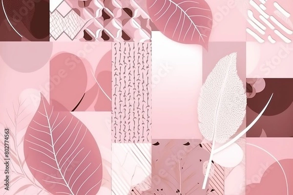 Fototapeta  pink background with a pink and white leaf and a text that says'love '