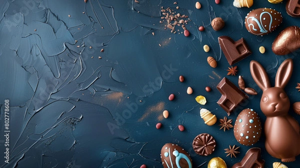 Fototapeta background with water ester egg chochlater food chocolate eggs little