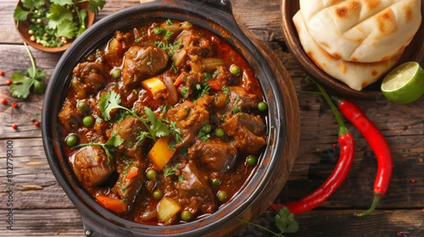 Fototapeta stew with vegetables and herbs stew with vegetables and cooked food in old tredetional