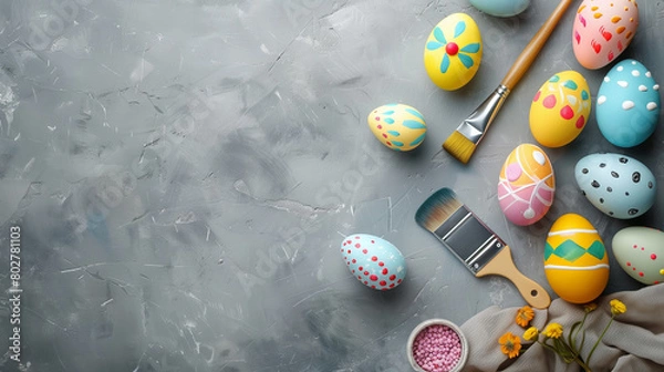 Fototapeta easter eggs on a wooden background printed egg brush 