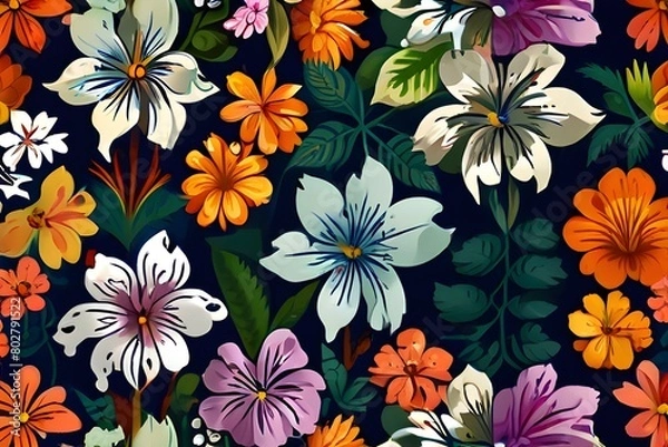 Fototapeta Minamilistist Hawaiin repeating pattern of hawaiin flowers, Vector graphic, simple design, Flat, single color**
Generative AI 