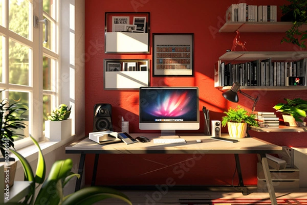Fototapeta Modern home office with computer on table