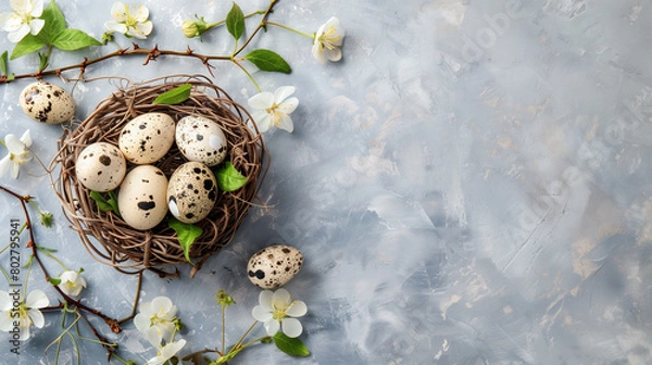 Fototapeta quail eggs in a nest with eggs