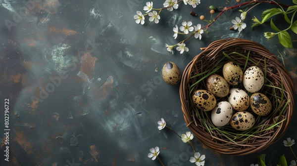 Fototapeta quail eggs in a nest like a easter egg sweet day