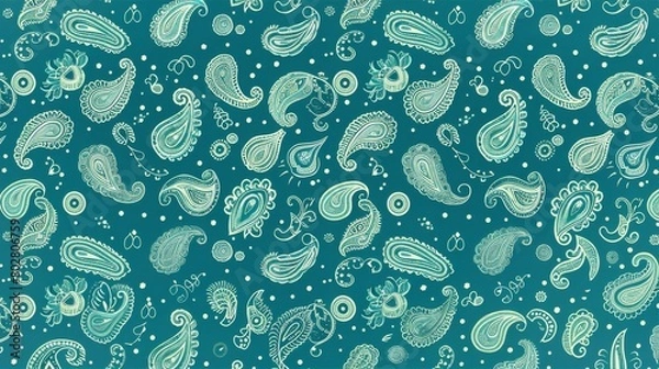 Obraz Seamless Pattern Paisley Style with Teal Background Scrapbooking Template