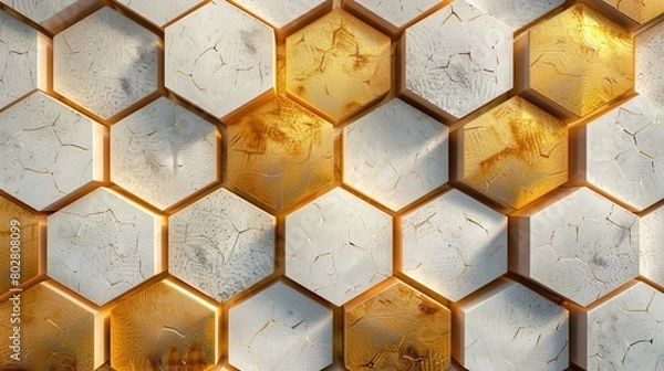 Obraz White honeycomb pattern with gold accents wallpaper, Hexagon background