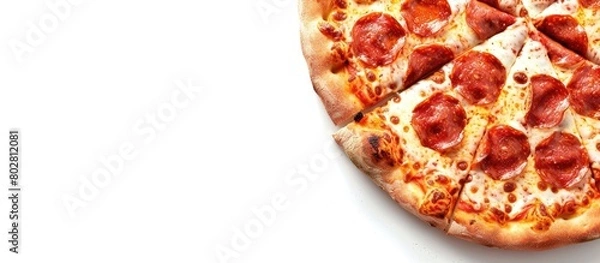 Fototapeta Tasty pizza set against a white background with empty space for text.