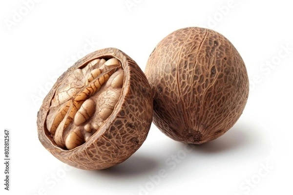 Fototapeta Fresh whole walnuts on a clean white surface, perfect for food and nutrition concepts