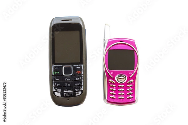 Fototapeta two older mobile phone press the button old generation 