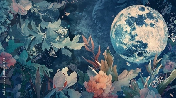 Obraz A beautiful painting of a moonlit garden