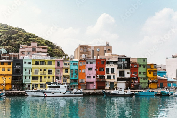 Obraz 台湾· 基隆市 正濵漁港彩色屋
