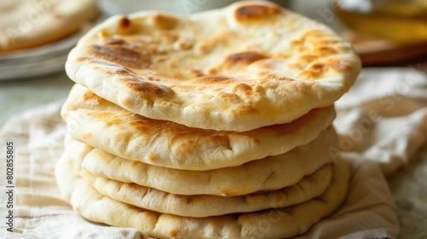 Fototapeta Freshly Baked Naan Bread Stack Closeup