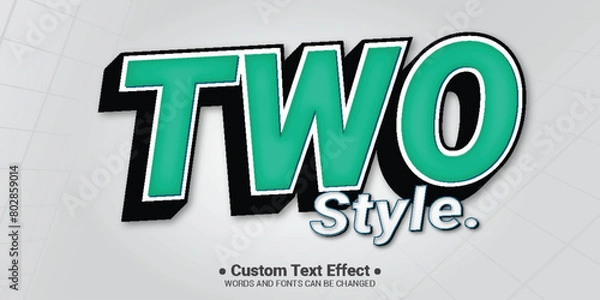 Fototapeta Free vector 3d cartoon number two colourfull text effect editable text style