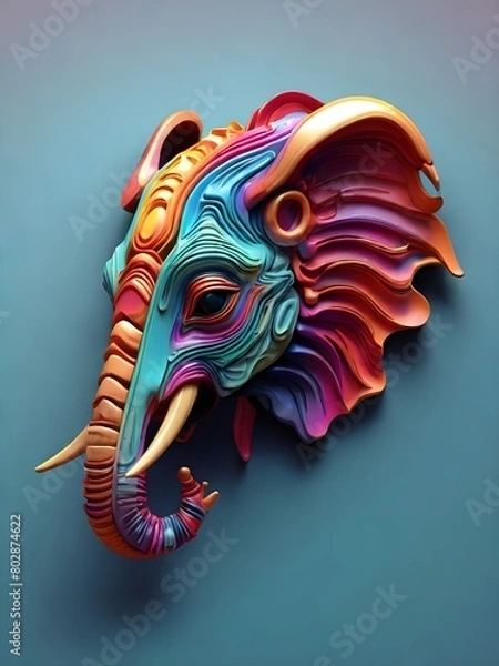 Obraz 3D vector rainbow colored, wavy fractal neon Elephants head.
