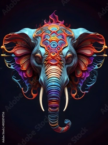 Obraz 3D vector rainbow colored, wavy fractal neon Elephants head.