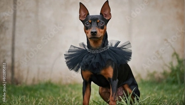 Fototapeta A sleek standard pinscher dog strikes a dynamic pose