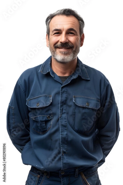 Obraz Old man worker in uniform isolated on transparent background