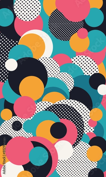 Fototapeta 80s 90s seamless retro dot circyle pattern colourful memphis style wallpaper background