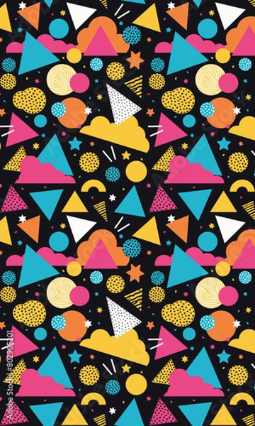 Fototapeta 80s 90s seamless retro pattern colourful memphis style wallpaper background