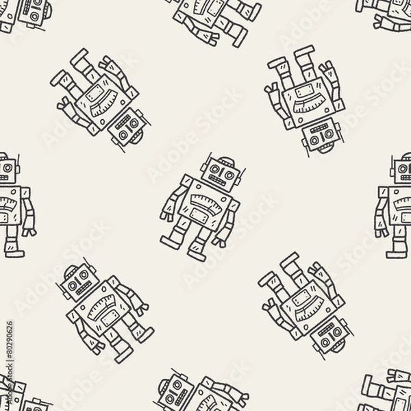 Fototapeta Doodle Robot seamless pattern background