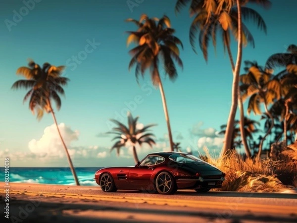 Fototapeta Vehicle, summer, blue sky, landscape, beautiful