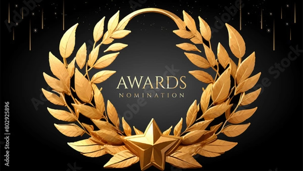 Fototapeta Golden Laurel Wreath Winner Award Nomination. Prestigious Recognition in Luxury 3D Design Concept and Abstract Corporate Elegance.