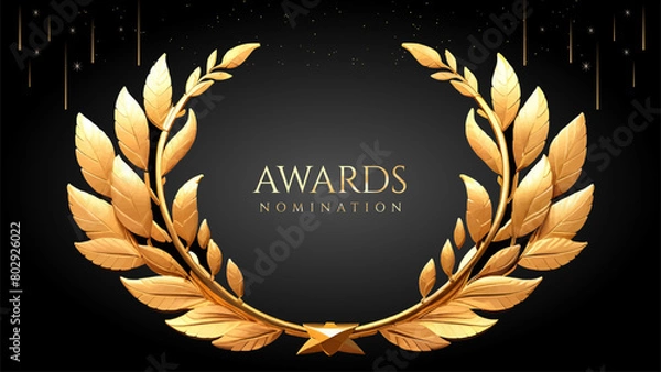 Fototapeta Golden Laurel Wreath Winner Award Nomination. Prestigious Recognition in Luxury 3D Design Concept and Abstract Corporate Elegance.