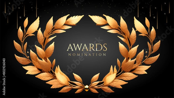 Fototapeta Golden Laurel Wreath Winner Award Nomination. Prestigious Recognition in Luxury 3D Design Concept and Abstract Corporate Elegance.