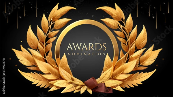 Fototapeta Golden Laurel Wreath Winner Award Nomination. Prestigious Recognition in Luxury 3D Design Concept and Abstract Corporate Elegance.