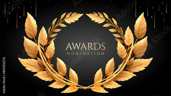 Fototapeta Golden Laurel Wreath Winner Award Nomination. Prestigious Recognition in Luxury 3D Design Concept and Abstract Corporate Elegance.