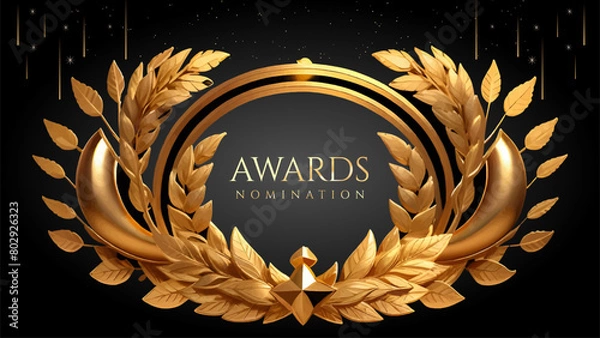 Fototapeta Golden Laurel Wreath Winner Award Nomination. Prestigious Recognition in Luxury 3D Design Concept and Abstract Corporate Elegance.
