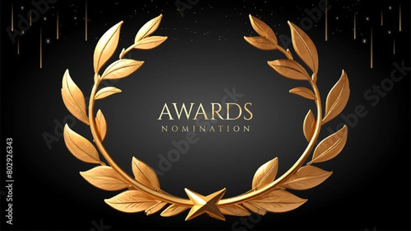 Fototapeta Golden Laurel Wreath Winner Award Nomination. Prestigious Recognition in Luxury 3D Design Concept and Abstract Corporate Elegance.