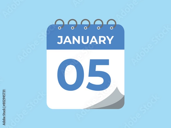 Fototapeta january 5 calendar reminder. 5 january daily calendar icon template. Calendar 5 january icon Design template. Vector illustration
