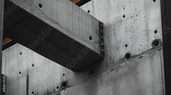Fototapeta Artistic shot of concrete with visible aggregate, combined with steel beams, capturing the essence of industrial design's minimalist and functional charm