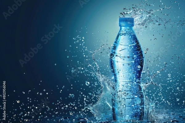 Fototapeta A bottle of water with a splash on it. Perfect for hydration concepts