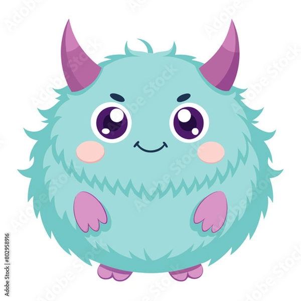 Fototapeta A round, fluffy monster with soft fur in pastel colors for a cute and whimsical illustration