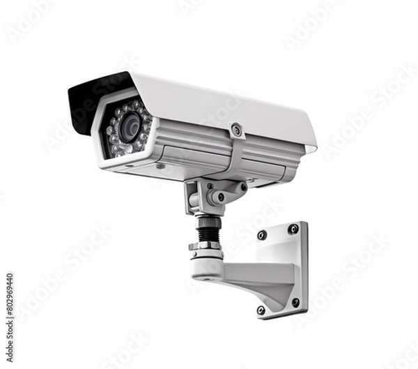Fototapeta Modern security camera with infrared night vision, isolated on a white transparent, symbolizing surveillance and safety. Generative AI