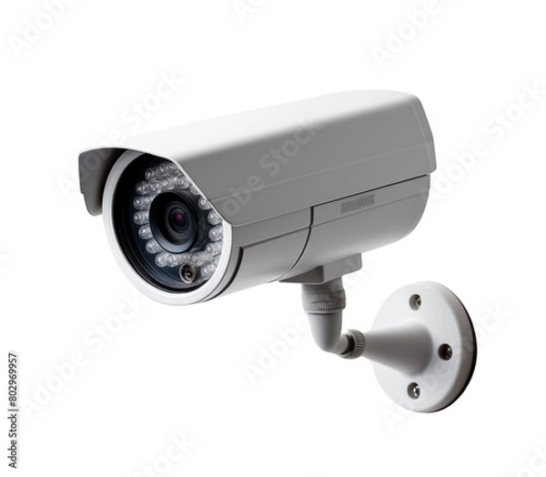 Fototapeta Modern security camera with infrared night vision, isolated on a white transparent, symbolizing surveillance and safety. Generative AI