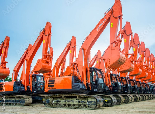 Obraz a powerful excavator machinery used in construction.