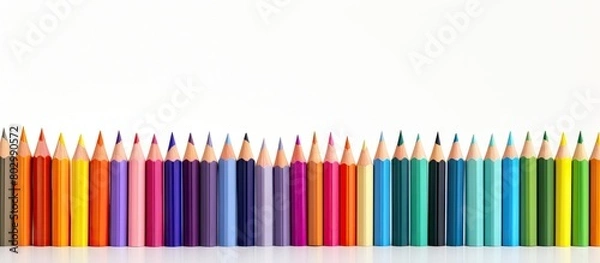 Obraz A copy space image showcasing colorful pencils placed on a white backdrop