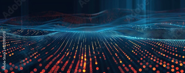 Fototapeta Digital abstract backdround for technological operations, neural networks, AI, data transmission and encryption, digital archives, audio and visual representations, scientific research. Copy space