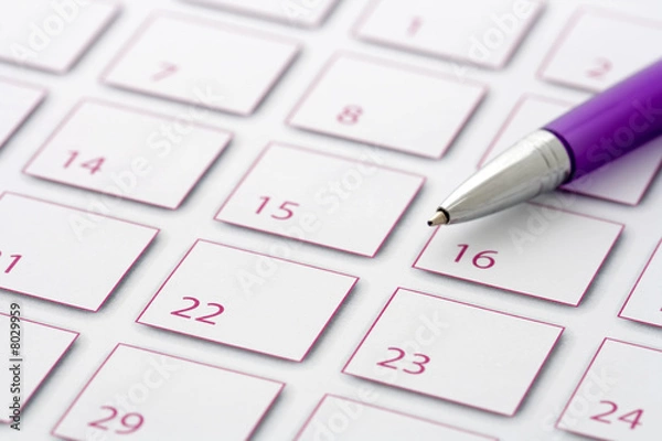 Fototapeta Fioletowy pióro na fioletowym kalendarzu