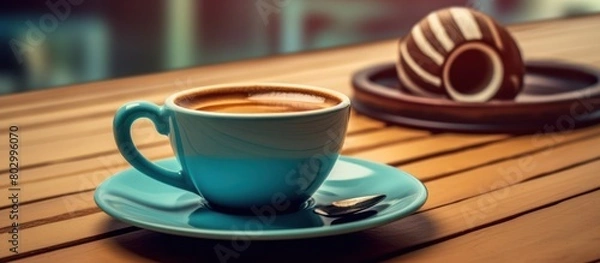 Fototapeta cup and camera on the table