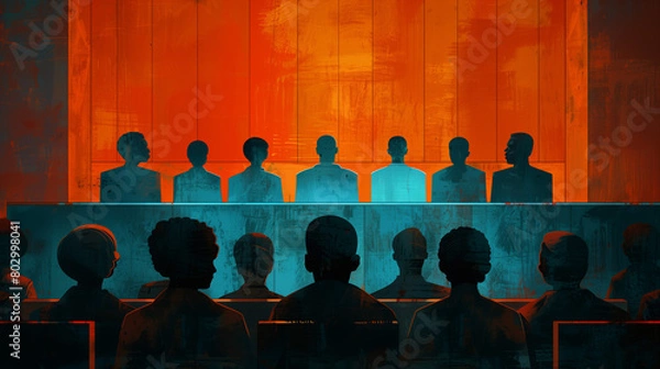 Fototapeta In a courtroom, diverse individuals seek justice for human rights violations, their determination and resolve driving efforts to hold perpetrators accountable and secure justice for victims