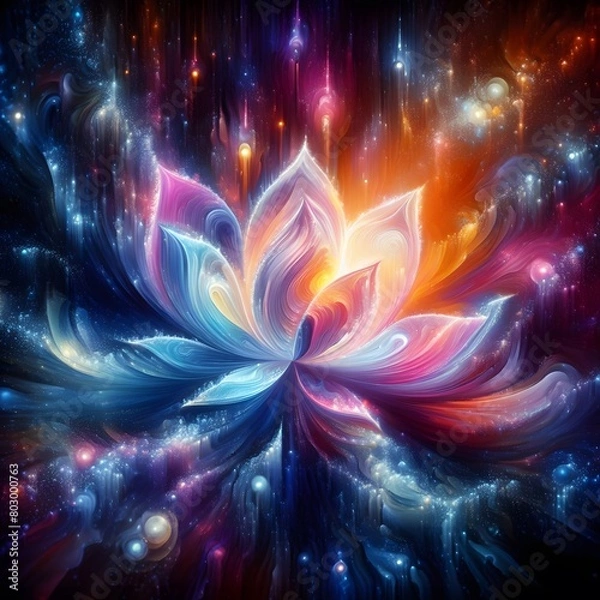 Fototapeta Luminous lotus flowers  abstract colorful shapes in a cosmic Display