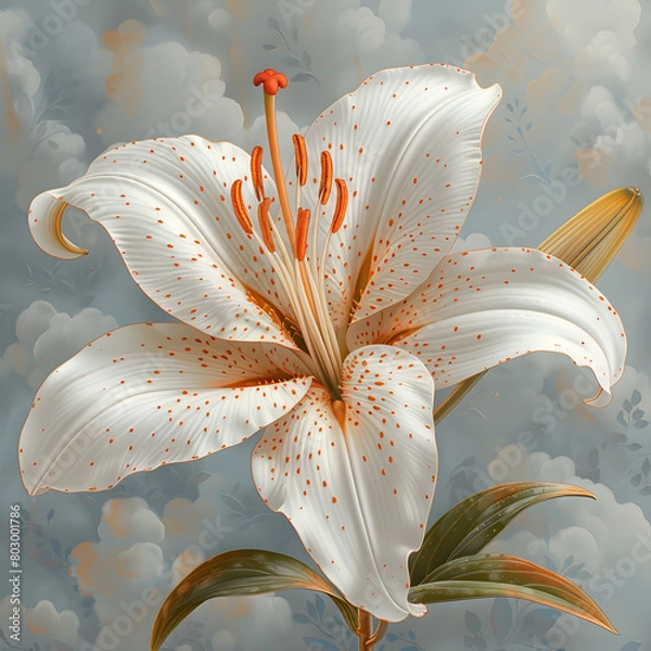 Fototapeta Lily Delight - Whimsical Botanical Illustration with Grey Frame