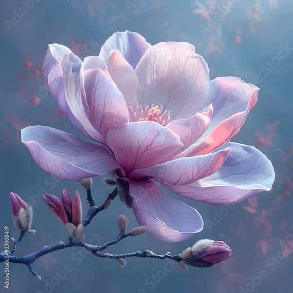 Fototapeta Majestic Magnolia Bloom on Soft Pink and Violet Canvas