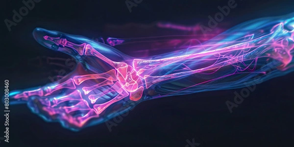 Fototapeta Radius Fracture: The Wrist Pain and Swelling - Imagine a person with a highlighted radius bone, experiencing wrist pain and noticeable swelling