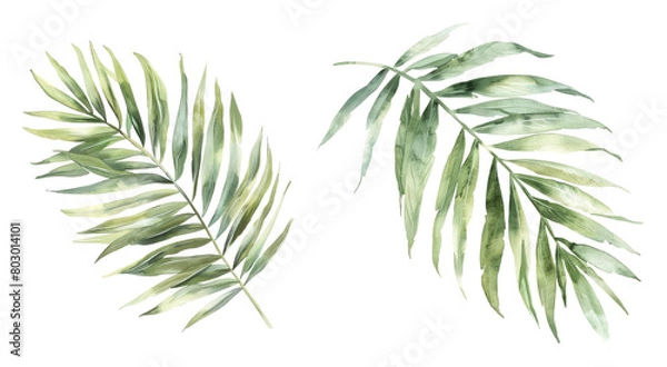 Obraz Watercolor painting of elongated palm leaves