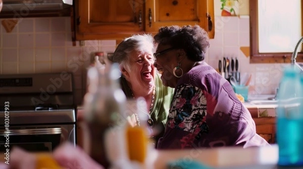 Fototapeta Senior Women Laughing in Kitchen